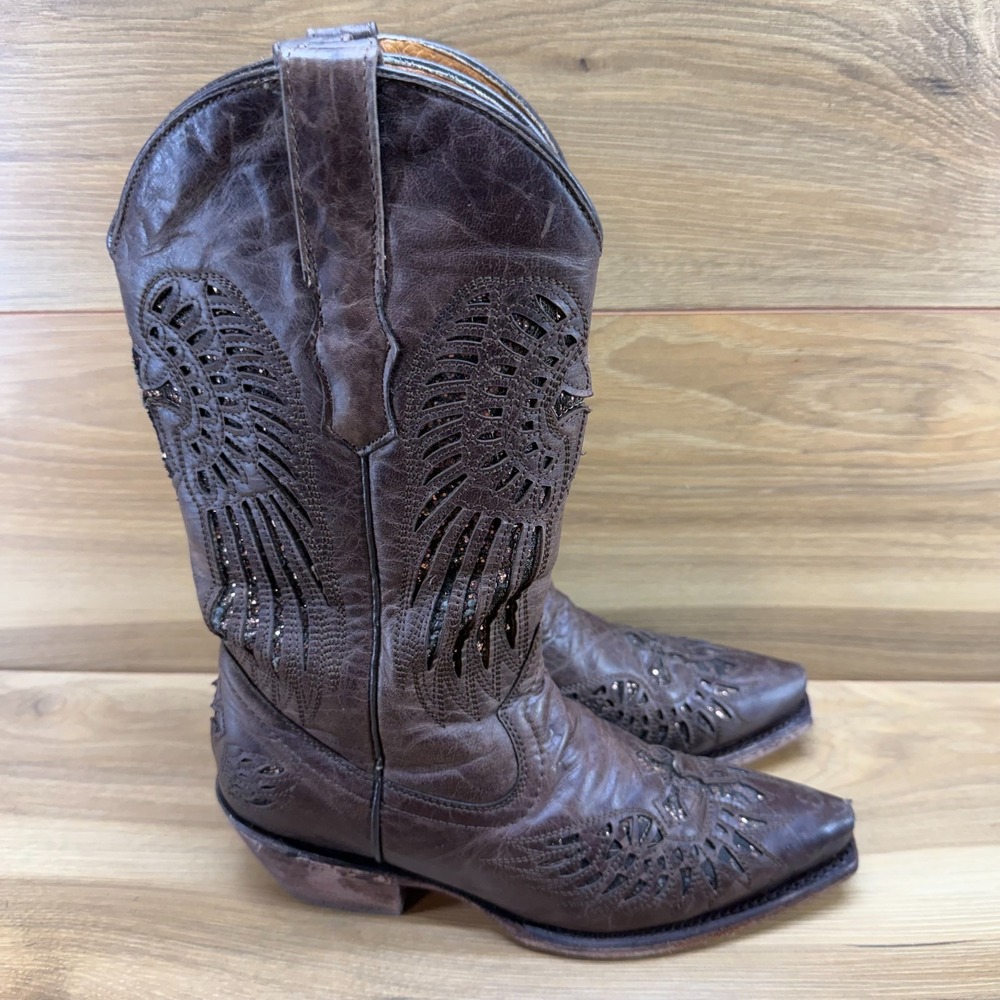 Innovacion Western Angel Wings Cross Boots Womens 6.5 Inlay Glitter Snip Toe